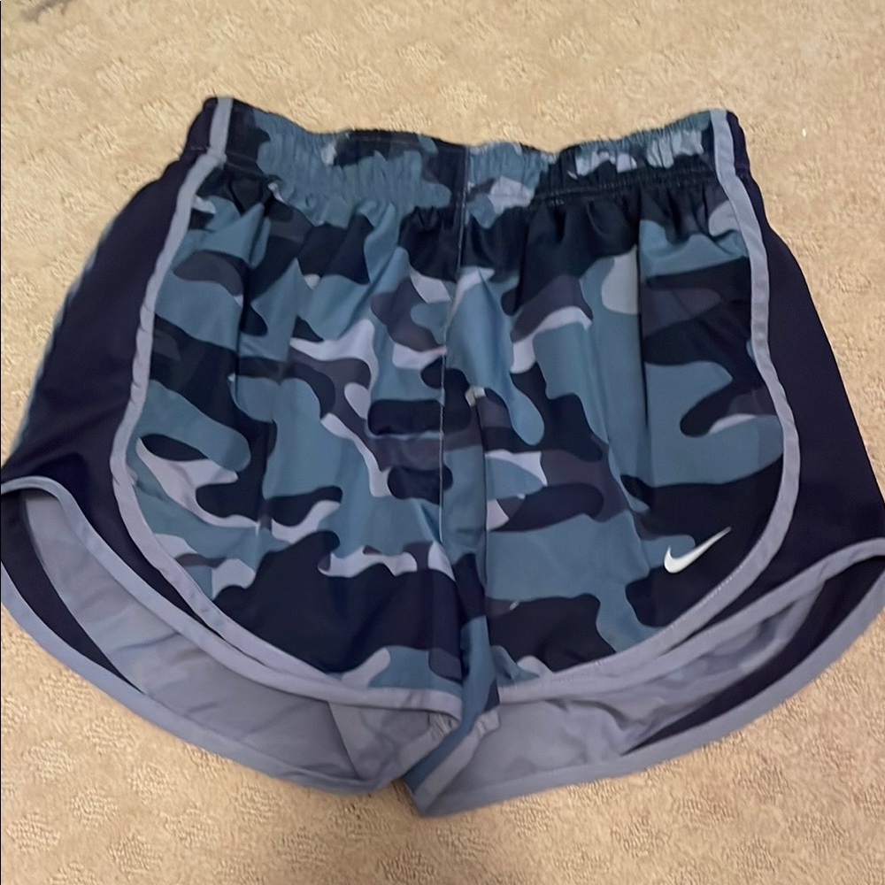 Nike Blue and Gray Athletic Shorts with Camouflage Design